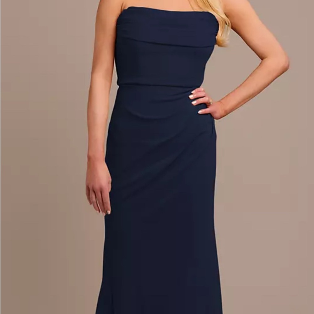 Blue Strapless Pleated Sheath Dress for Prom